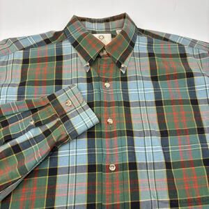 Viyella Large Green Multicolor Plaid Cotton Wool Blend Button Up L/S Shirt